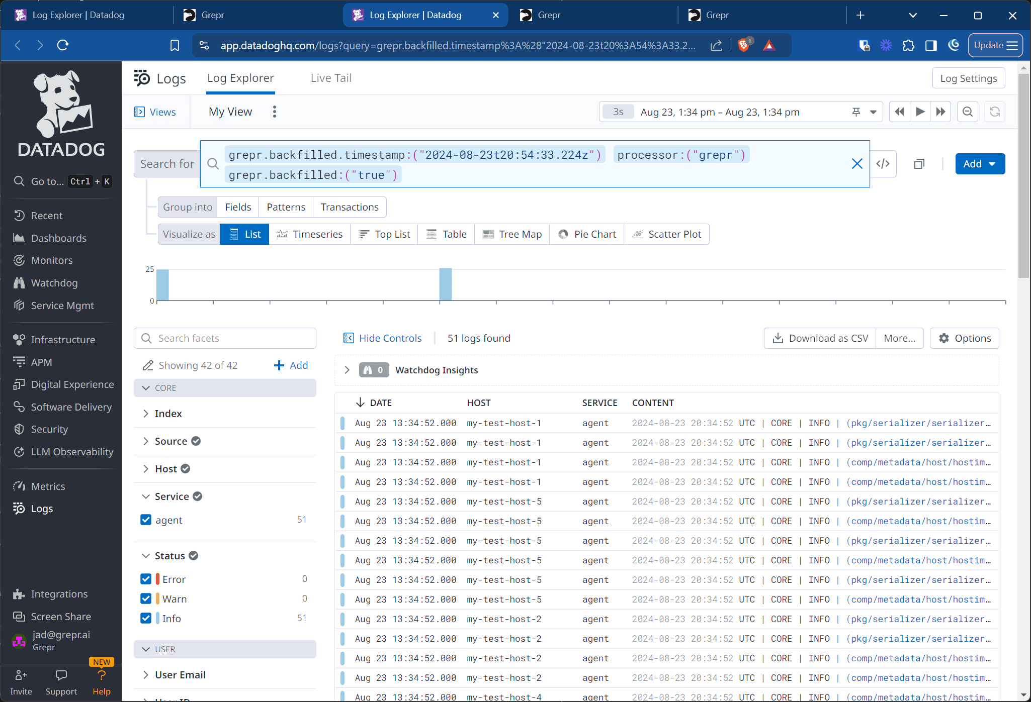 Datadog backfilled logs