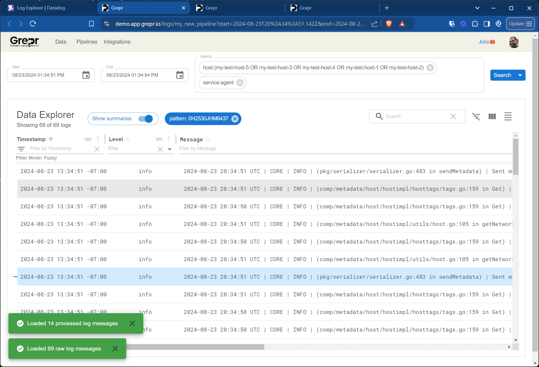 Grepr raw logs