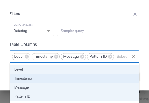 The filter dialogue in the Pipeline Log Viewer.