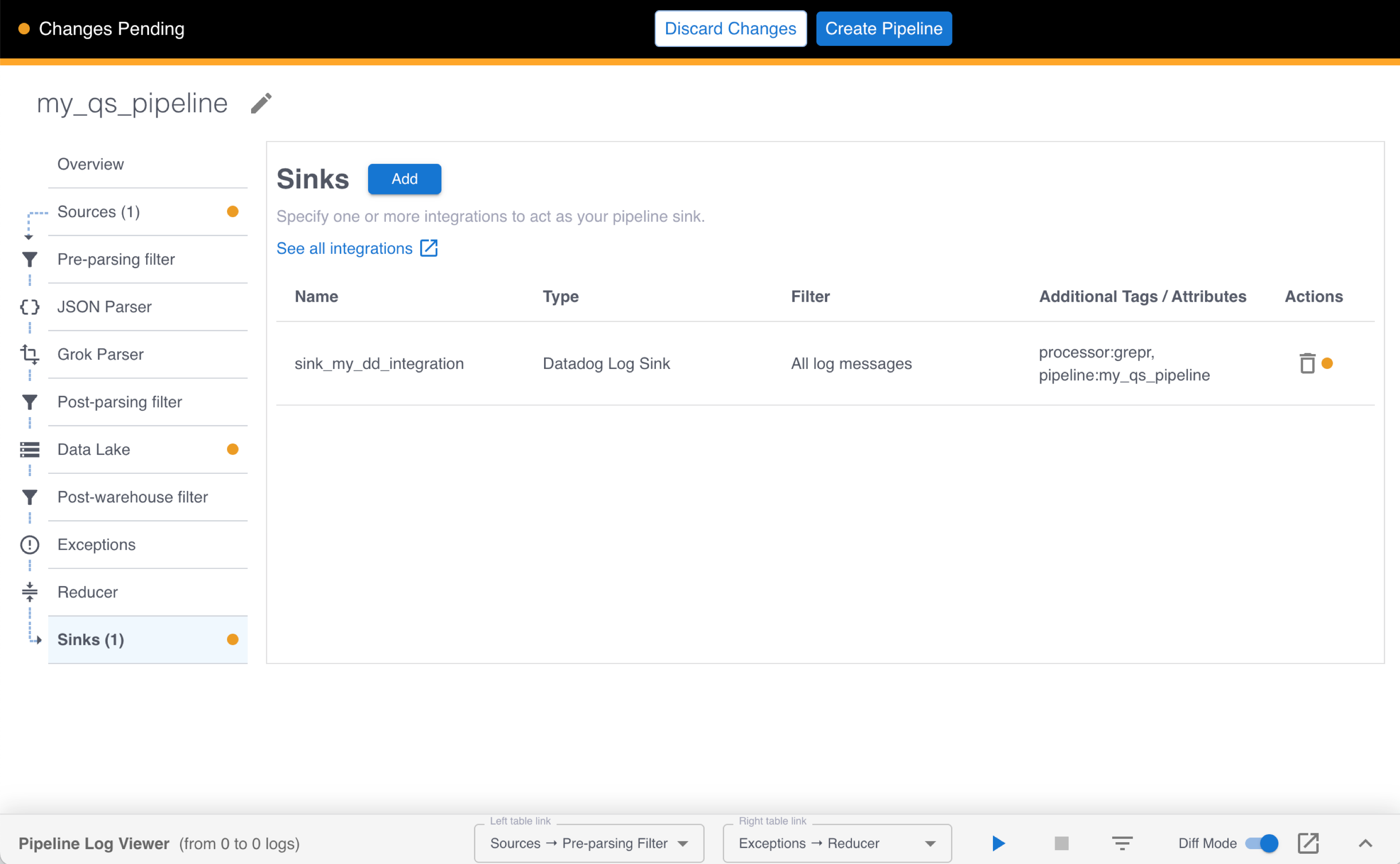 View the automatically created sink in the Grepr UI.