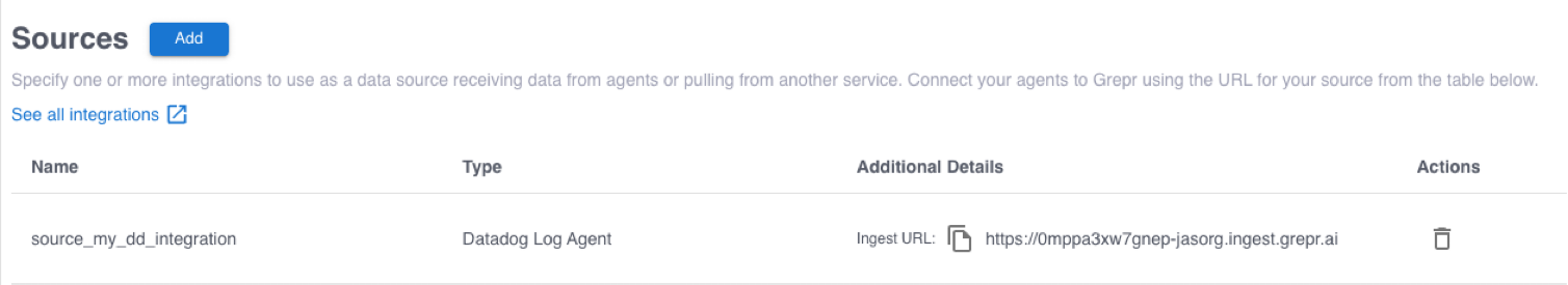 Accessing the Grepr ingestion URL in the UI.
