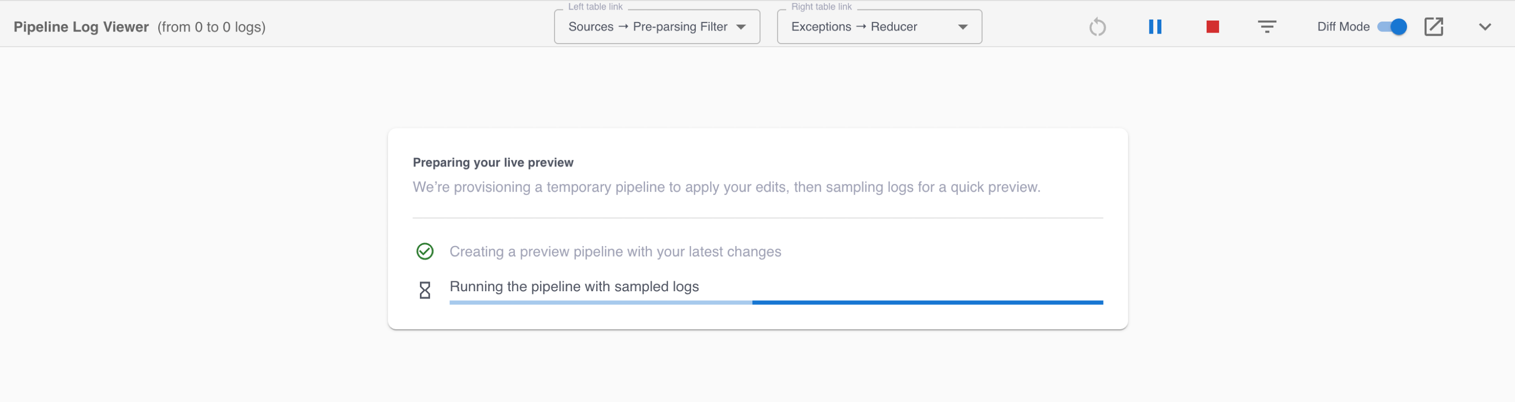 The Pipeline Log Viewer pane showing the status of the copy pipeline.