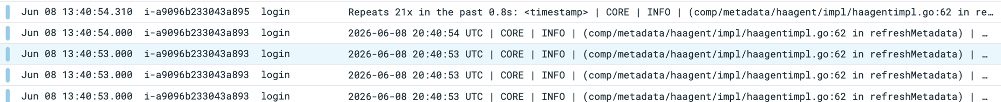 Example showing the summarized and sample messages output by the reducer.